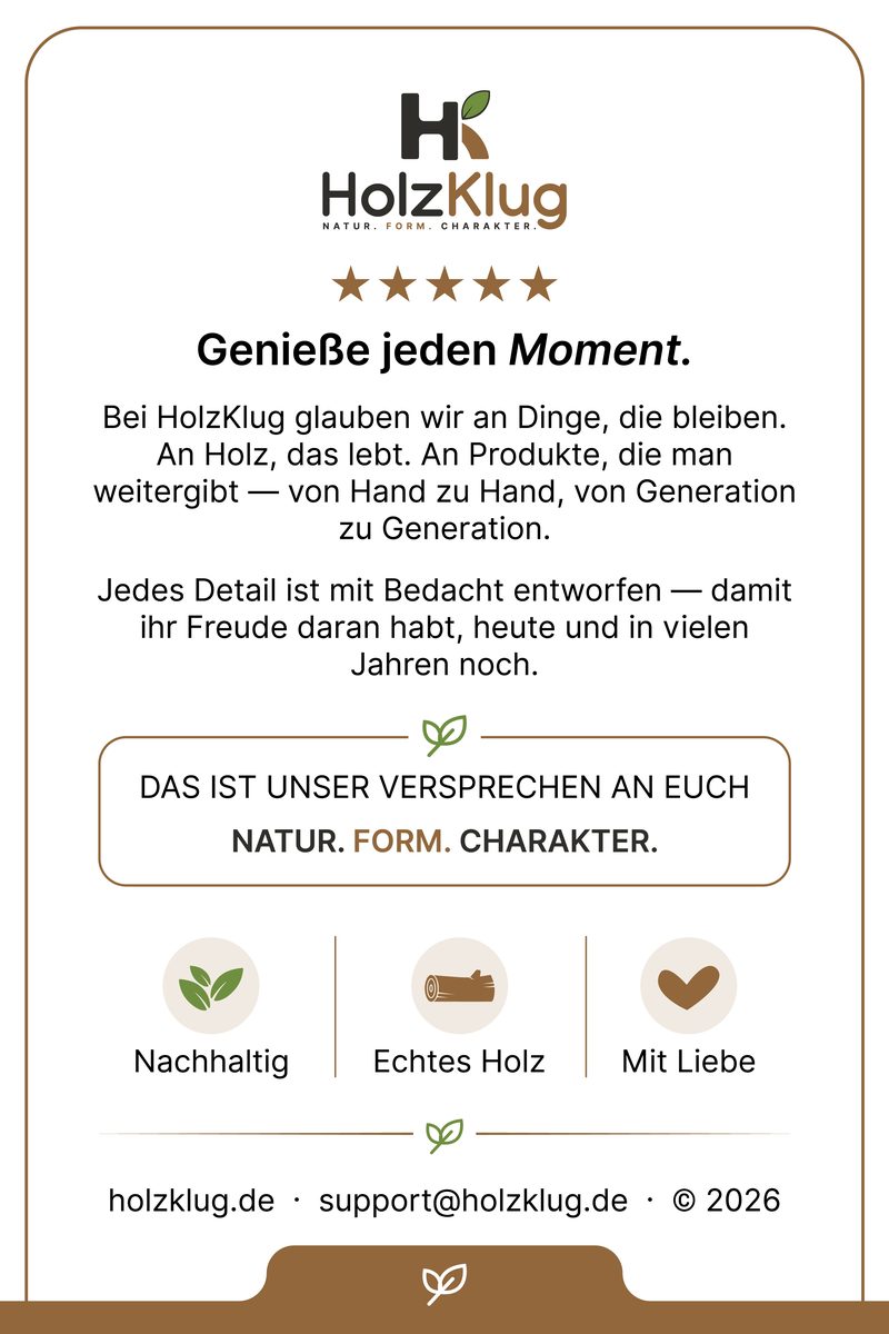 HolzKlug Beilegekarte, Rückseite: „Genieße jeden Moment